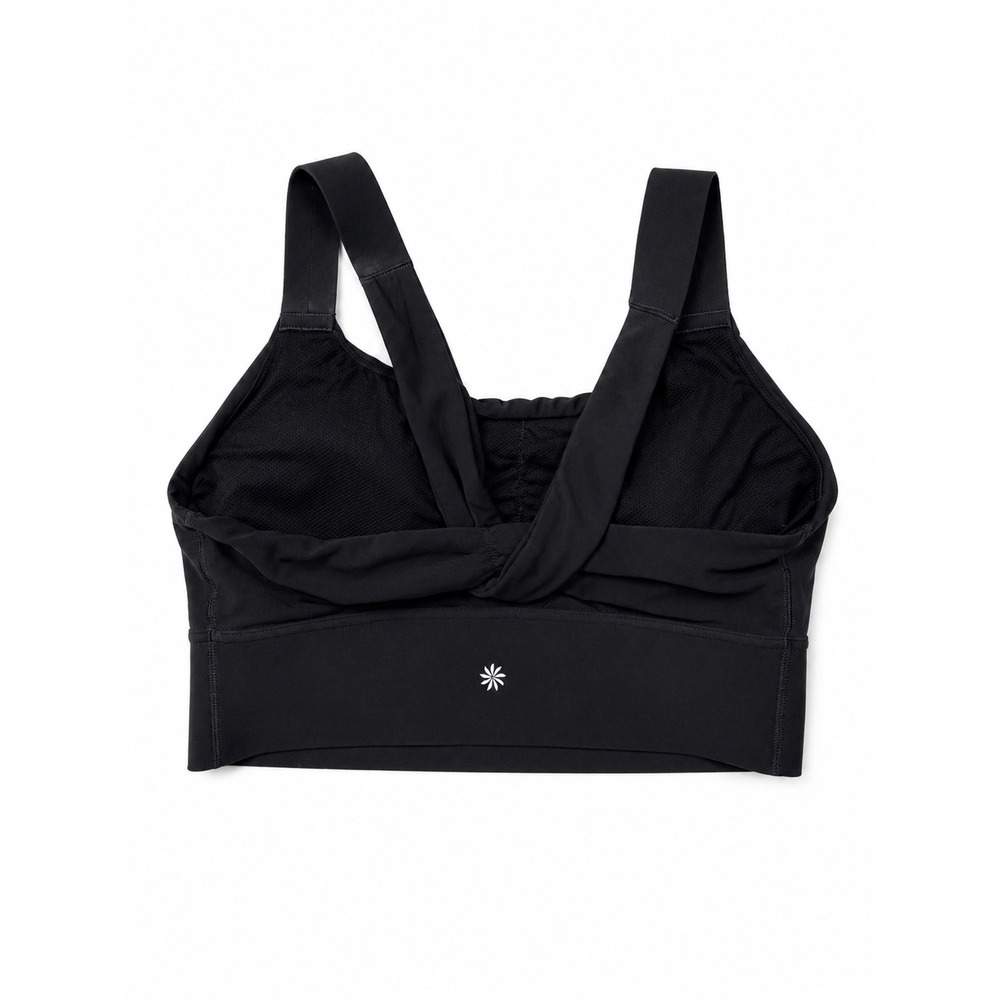 Athleta Black Longline Sports Bra Twist Back Cross Back Yoga Crop Top Size L - Picture 5 of 6
